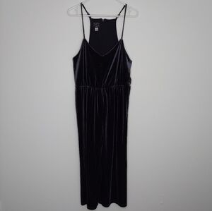 Simply Styled Velvet Jumpsuit XLP Crop Wide Leg Stretch V-Neck Sleeveless Navy